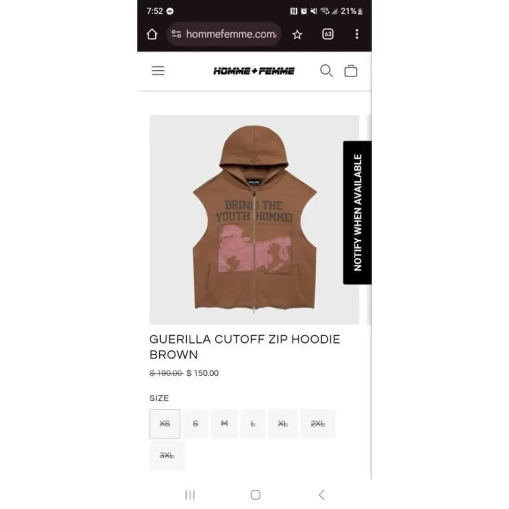 Homme + Femme Guerilla Cutoff Zip Hoodie Black - Picture 3 of 8